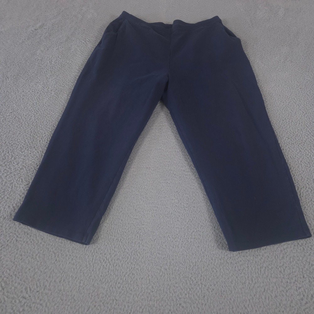 L.L. Bean Pants Womens 1X Navy Blue Wide Leg Pull On Stretch Comfort Pockets